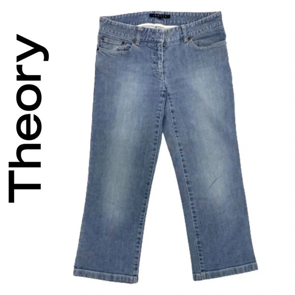Theory Cropped Straight leg Jeans Light wash Denim Mid Rise Capri Casual Size 2 - Picture 1 of 9